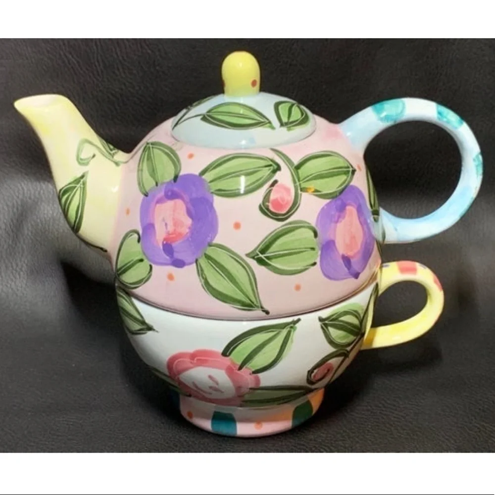 𝅺STACKABLE Floral Teapot Set Tea-For-One - Picture 1 of 4